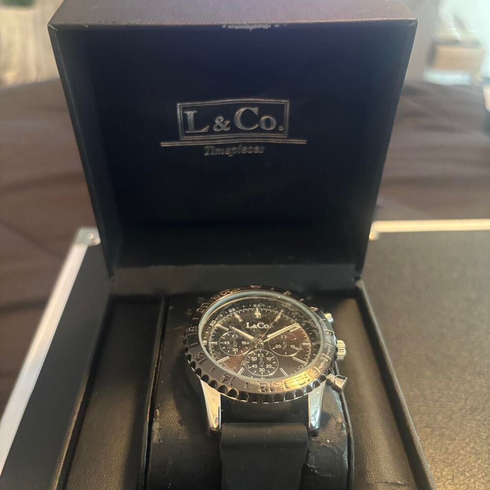 Men's Black and Silver Watch-L & Co. Men’s Chronograph Watch –